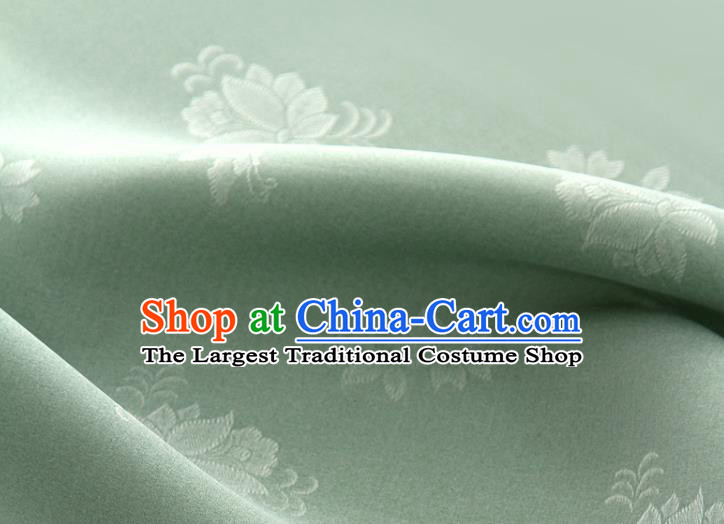 Asian Korea Classical Campsis Grandiflora Pattern Pea Green Silk Fabric Korean Fashion Drapery Traditional Hanbok Material