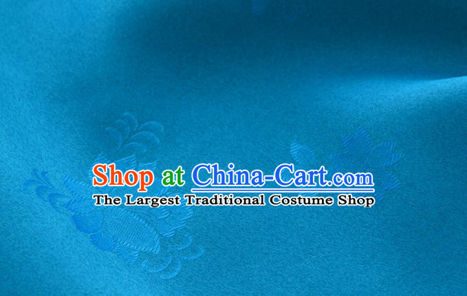 Asian Korea Classical Campsis Grandiflora Pattern Blue Silk Fabric Korean Fashion Drapery Traditional Hanbok Material