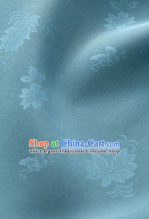 Asian Korea Classical Campsis Grandiflora Pattern Lake Blue Silk Fabric Korean Fashion Drapery Traditional Hanbok Material