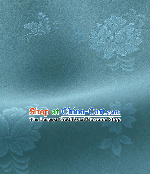 Asian Korea Classical Campsis Grandiflora Pattern Lake Blue Silk Fabric Korean Fashion Drapery Traditional Hanbok Material