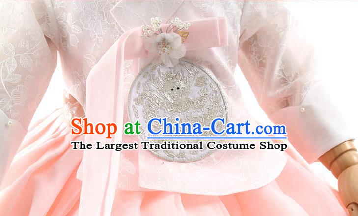 Asian Korea Girls Birthday White Blouse and Pink Dress Korean Kids Fashion Traditional Apparels Hanbok Costumes