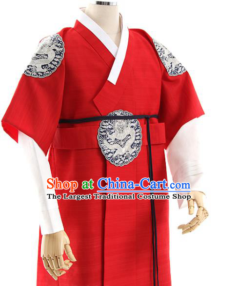 Asian Korea Court Prince Red Vest Shirt and Pants Dress Korean Bridegroom Fashion Traditional Apparels Hanbok Wedding Costumes