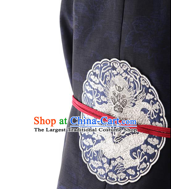 Asian Korea Court Prince Navy Vest Shirt and Pants Dress Korean Bridegroom Fashion Traditional Apparels Hanbok Wedding Costumes