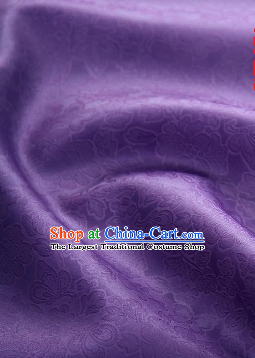 Traditional Korean Fashion Dark Purple Gauze Drapery Hanbok Material Asian Korea Classical Flowers Pattern Silk Fabric