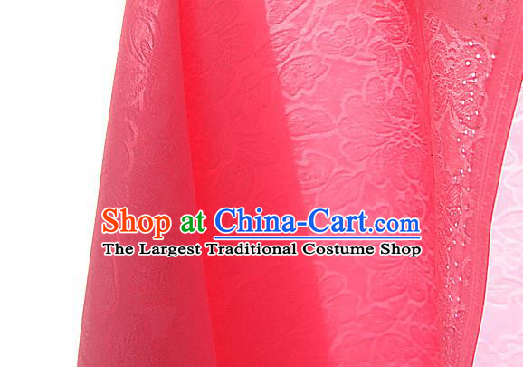 Traditional Korean Fashion Red Gauze Drapery Hanbok Material Asian Korea Classical Flowers Pattern Silk Fabric