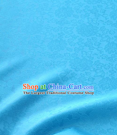 Traditional Korean Fashion Light Blue Gauze Drapery Hanbok Material Asian Korea Classical Flowers Pattern Silk Fabric