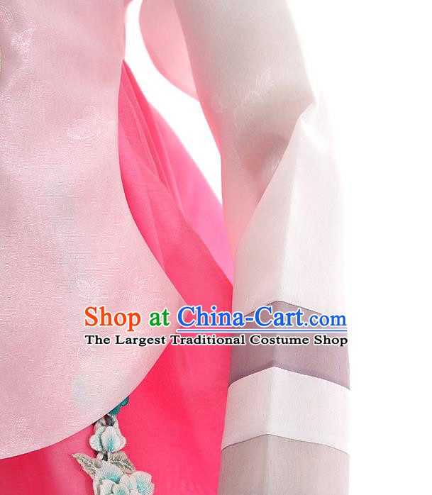 Korean Bride Hanbok Pink Blouse and Rosy Dress Korea Fashion Wedding Costumes Traditional Festival Apparels for Women