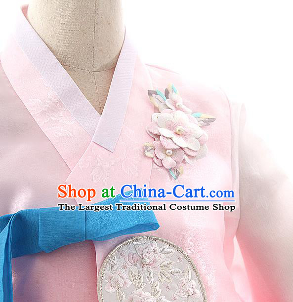 Korean Bride Hanbok Pink Blouse and Rosy Dress Korea Fashion Wedding Costumes Traditional Festival Apparels for Women