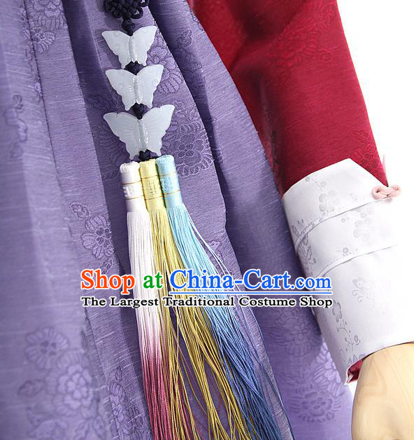 Korean Bride Mother Hanbok Wine Red Blouse and Purple Dress Korea Fashion Costumes Traditional Festival Apparels for Women