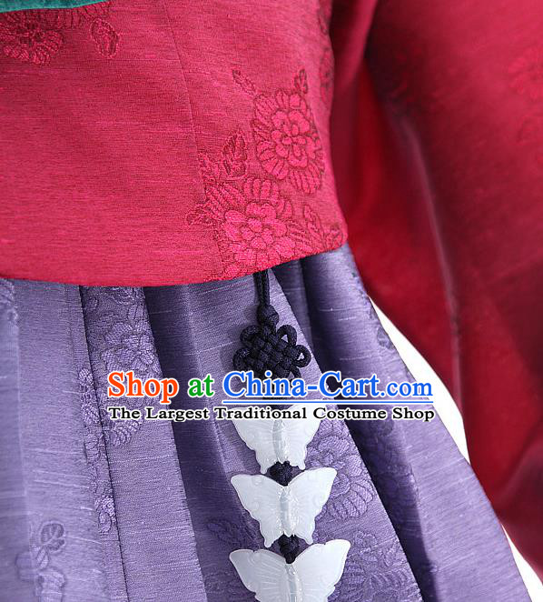 Korean Bride Mother Hanbok Wine Red Blouse and Purple Dress Korea Fashion Costumes Traditional Festival Apparels for Women