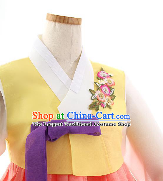 Korean Bride Hanbok Yellow Blouse and Pink Dress Korea Fashion Costumes Traditional Festival Apparels for Women