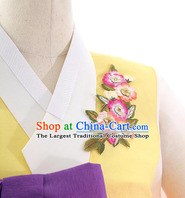 Korean Bride Hanbok Yellow Blouse and Pink Dress Korea Fashion Costumes Traditional Festival Apparels for Women