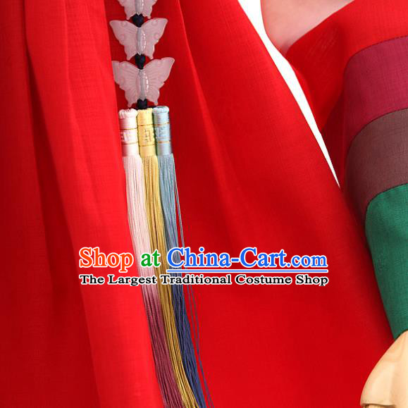 Korean Bride Hanbok White Blouse and Red Dress Korea Fashion Wedding Costumes Traditional Festival Apparels for Women