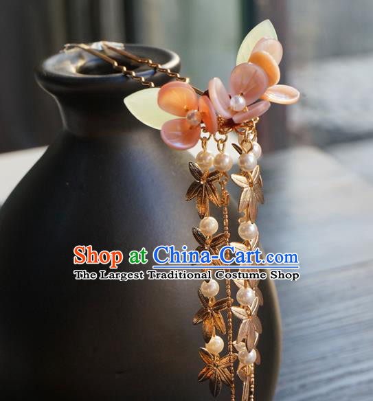 Chinese Classical Flowers Hair Clip Hair Accessories Handmade Ancient Hanfu Maple Leaf Tassel Hairpin for Women
