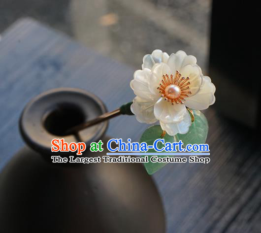 Chinese Classical Pearl Hair Clip Hair Accessories Handmade Ancient Hanfu Camellia Hairpin for Women