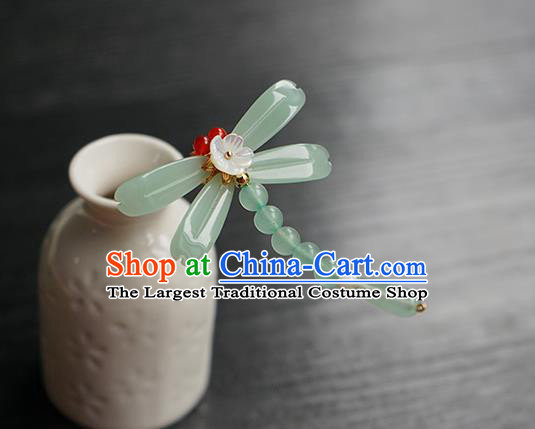Chinese Classical Hair Clip Hair Accessories Handmade Ancient Hanfu Green Beads Dragonfly Hairpin for Women