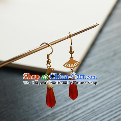 Handmade Chinese Women Red Bead Ear Accessories Classical Hanfu Pearls Earrings