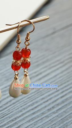 Handmade Chinese Women Cheongsam Ear Accessories Classical Hanfu Red Beads Earrings