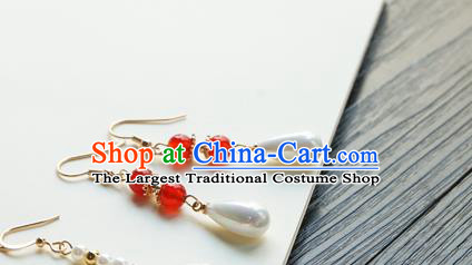 Handmade Chinese Women Cheongsam Ear Accessories Classical Hanfu Red Beads Earrings