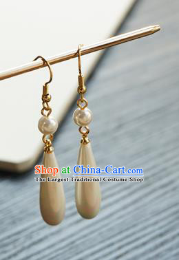 Handmade Chinese Women Cheongsam White Pearl Ear Accessories Classical Hanfu Earrings