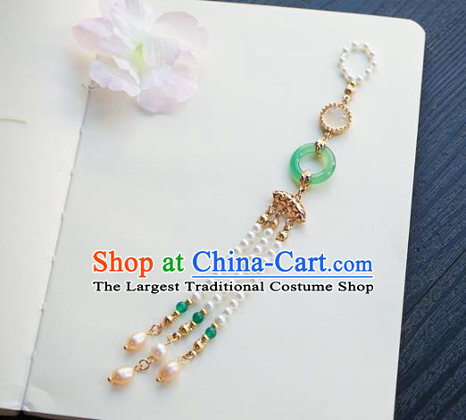 Chinese Classical Jewelry Accessories Ancient Hanfu Green Ring Brooch Beads Tassel Pendant