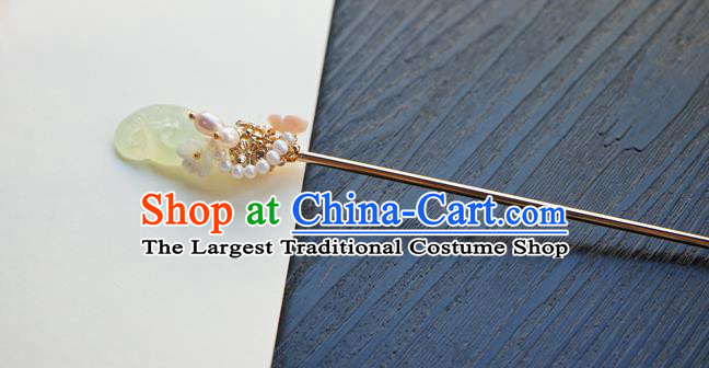 Chinese Classical Pearls Hair Clip Hair Accessories Handmade Ancient Hanfu Chalcedony Hairpin for Women