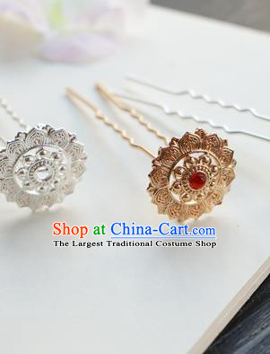 Chinese Classical Red Gem Hair Clip Hair Accessories Handmade Ancient Hanfu Tang Dynasty Golden Hairpin for Women
