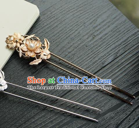Chinese Classical Golden Flower Hair Clip Hair Accessories Handmade Ancient Tang Dynasty Princess Hairpin for Women