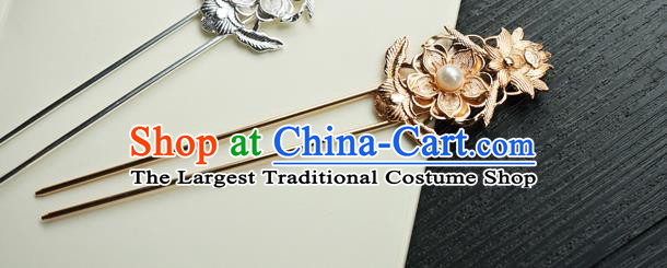 Chinese Classical Golden Flower Hair Clip Hair Accessories Handmade Ancient Tang Dynasty Princess Hairpin for Women