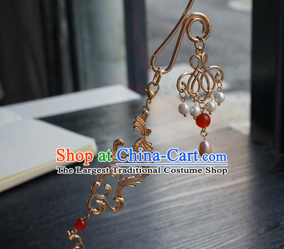Chinese Handmade Golden Longevity Lock Hanfu Pearl Necklace Classical Jewelry Accessories Ancient Princess Necklet for Women