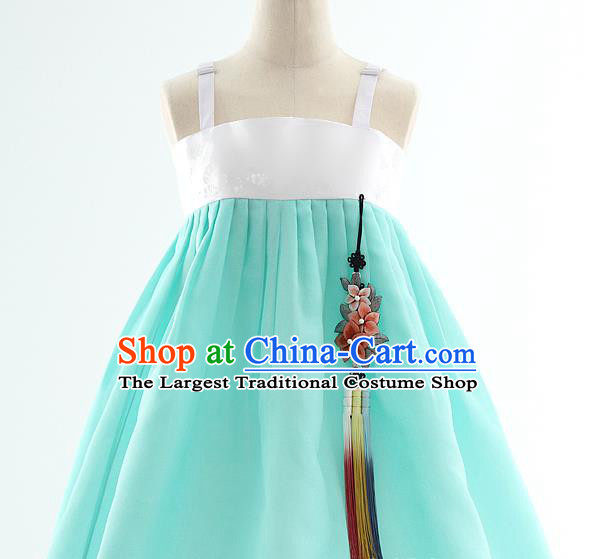 Korean Bride Hanbok Pink Blouse and Blue Dress Korea Fashion Wedding Costumes Traditional Festival Apparels for Women