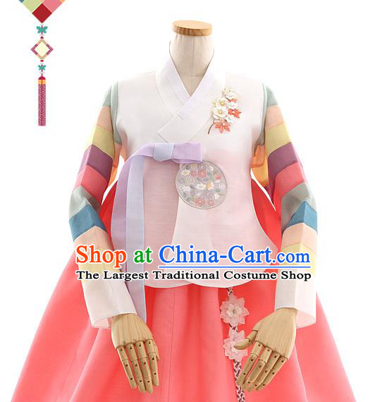Korean Bride Hanbok White Blouse and Watermelon Red Dress Korea Fashion Wedding Costumes Traditional Festival Apparels for Women