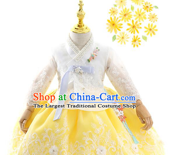 Asian Korea Court Girls White Lace Blouse and Dress Korean Kids Birthday Fashion Traditional Hanbok Apparels Costumes