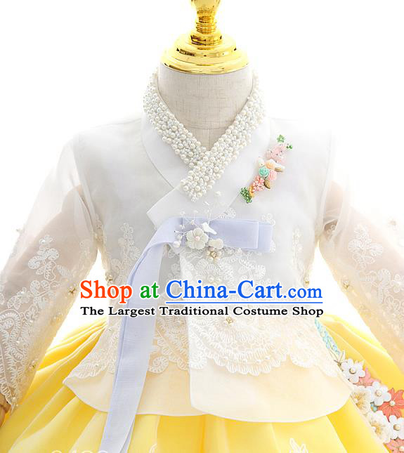 Asian Korea Court Girls White Lace Blouse and Dress Korean Kids Birthday Fashion Traditional Hanbok Apparels Costumes