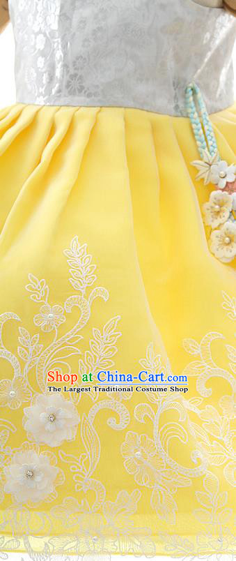 Asian Korea Court Girls White Lace Blouse and Dress Korean Kids Birthday Fashion Traditional Hanbok Apparels Costumes