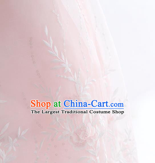 Korean Bride Hanbok Embroidered White Blouse and Pink Dress Korea Fashion Wedding Costumes Traditional Festival Apparels for Women