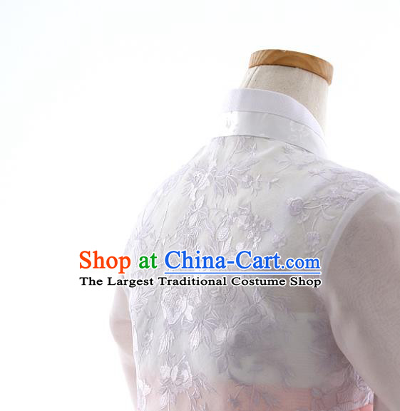 Korean Bride Hanbok Embroidered Lilac Blouse and Pink Dress Korea Fashion Wedding Costumes Traditional Festival Apparels for Women