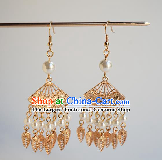 Handmade Chinese Classical Ear Accessories Ancient Hanfu Court Golden Earrings