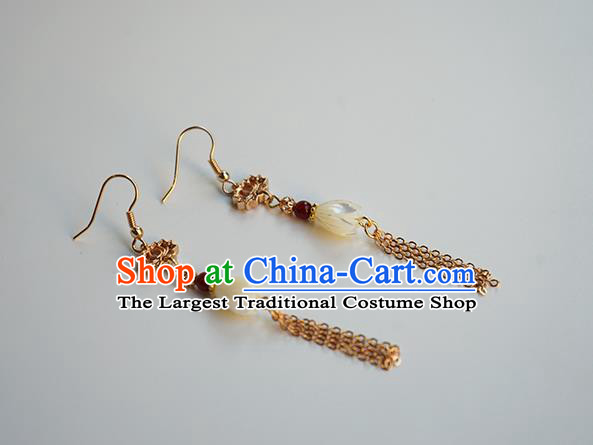 Handmade Chinese Classical Golden Tassel Ear Accessories Ancient Women Hanfu Yulan Magnolia Earrings