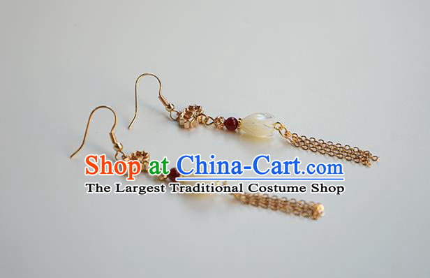 Handmade Chinese Classical Golden Tassel Ear Accessories Ancient Women Hanfu Yulan Magnolia Earrings