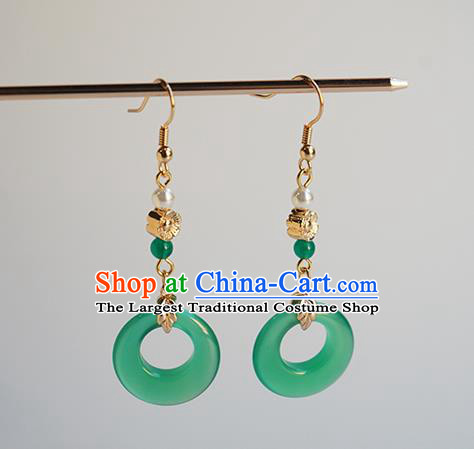 Handmade Chinese Classical Green Ring Ear Accessories Ancient Women Hanfu Earrings
