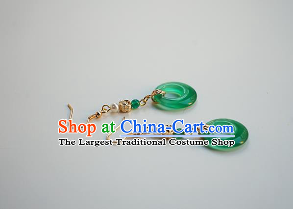 Handmade Chinese Classical Green Ring Ear Accessories Ancient Women Hanfu Earrings