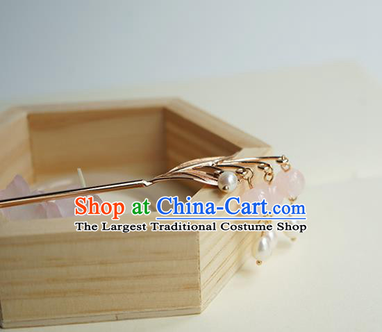 Chinese Hanfu Classical Pearls Tassel Hair Accessories Handmade Ancient Princess Golden Leaf Hairpins for Women