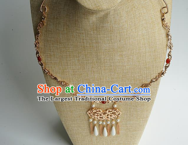 Chinese Handmade Hanfu Ming Dynasty Necklace Classical Jewelry Accessories Ancient Princess Golden Necklet for Women