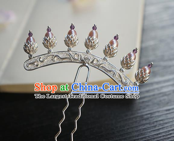 Chinese Classical Hanfu Pearls Hair Accessories Handmade Ancient Tang Dynasty Imperial Concubine Argent Hairpin for Women