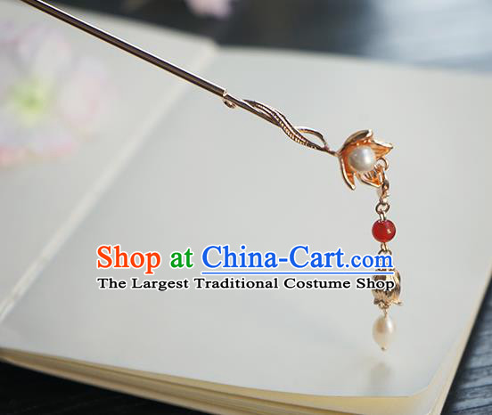 Chinese Classical Hanfu Tassel Step Shake Hair Accessories Handmade Ancient Song Dynasty Golden Hairpin for Women