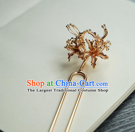 Chinese Classical Hanfu Hair Accessories Handmade Ancient Imperial Concubine Golden Manjusaka Hairpin for Women