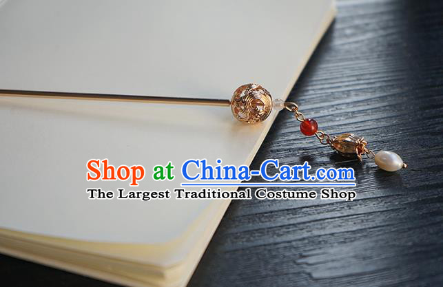 Chinese Classical Hanfu Convallaria Tassel Step Shake Hair Accessories Handmade Ancient Princess Golden Hairpin for Women