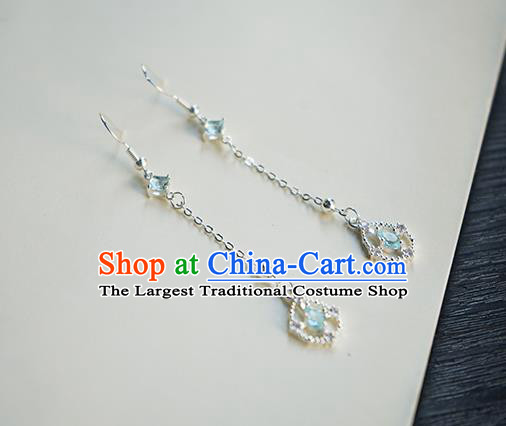 Handmade Chinese Blue Crystal Ear Accessories Ancient Women Hanfu Classical Cheongsam Earrings
