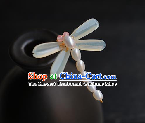Chinese Classical Hanfu Pearls Dragonfly Hair Clip Hair Accessories Handmade Ancient Princess Hairpin for Women